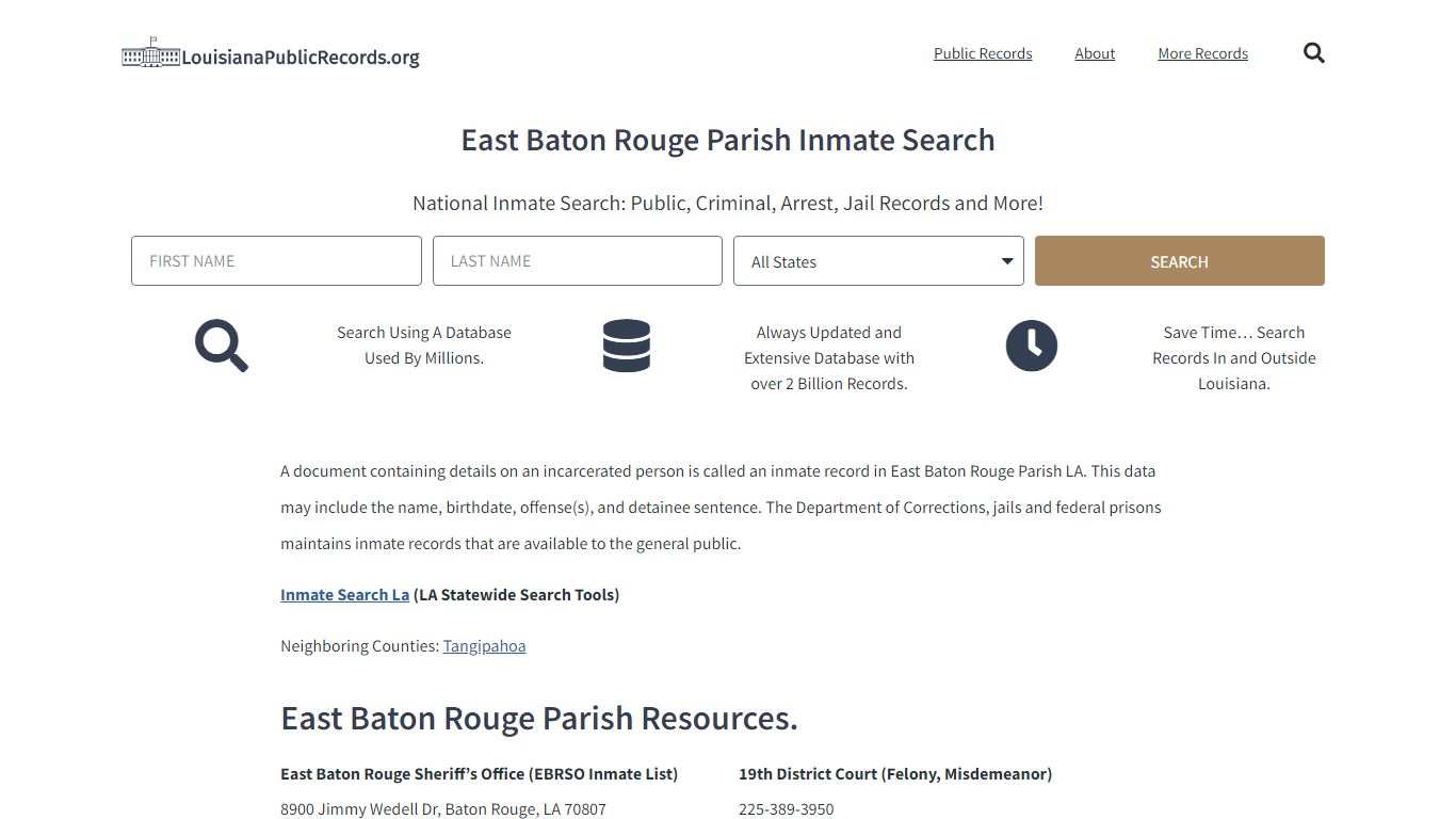 East Baton Rouge Parish Inmate Search - EBRSO Current & Past Jail Records