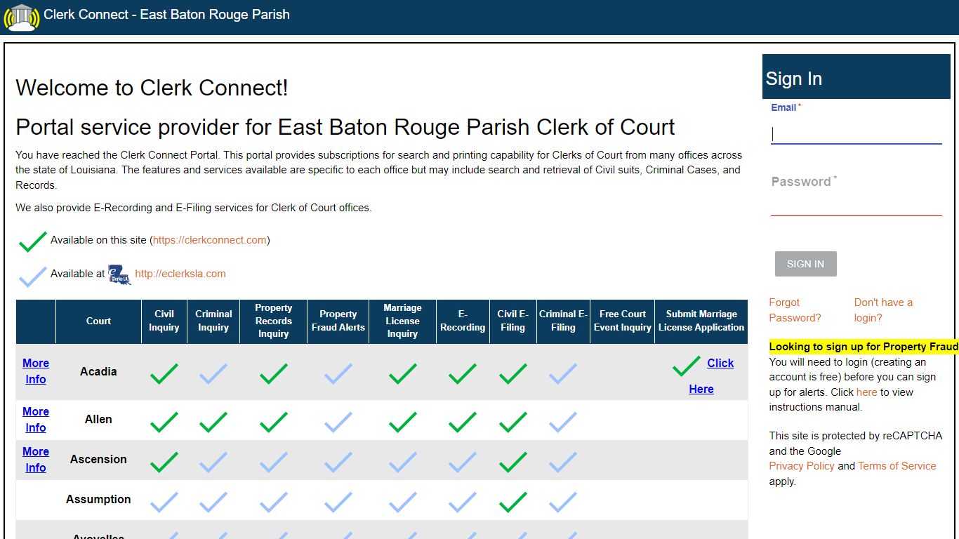 Clerk Connect - a Multi-Parish Clerk of Court online access portal