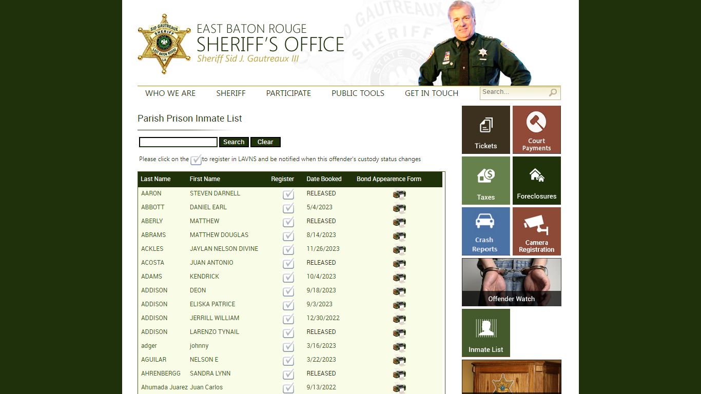 EBR Sheriff's Office > Parish Prison Inmate List - East Baton Rouge ...